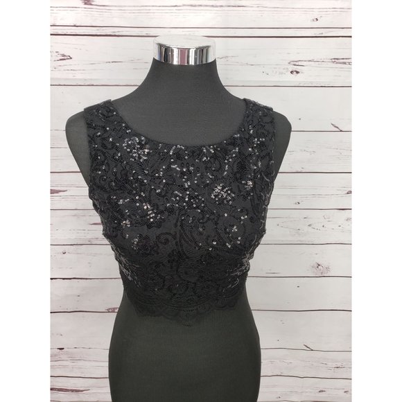 City Triangles Black‎ Sequin Lace Sleeveless Flared Top  Size 5 - Picture 3 of 10